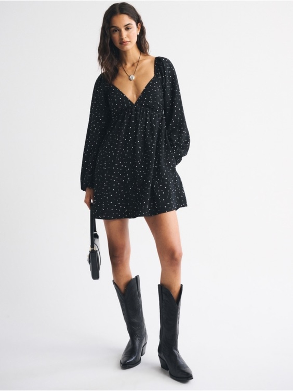 Abercrombie & Fitch Black Mini Dress with White Dot Print Size M